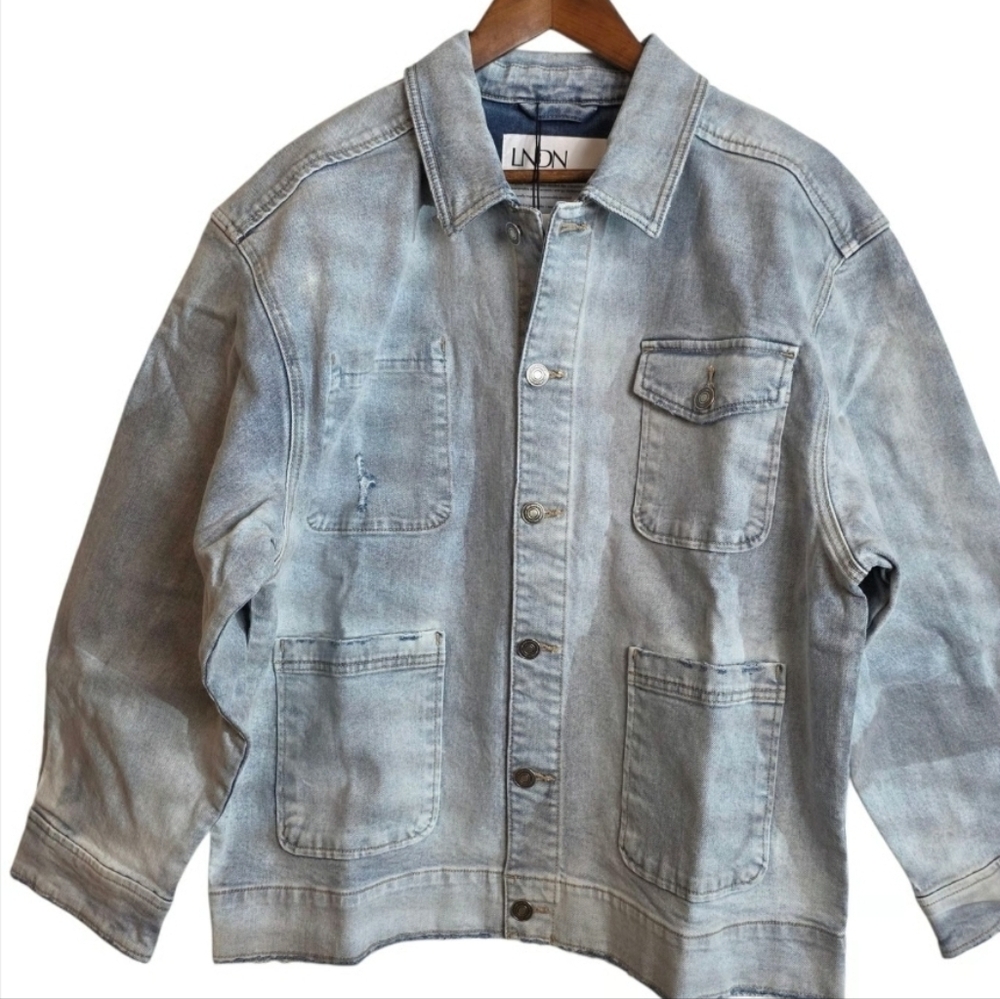 LNDN Denim Oversized Light Wash Distressed Pocket Jacket - SIZE M - NWT